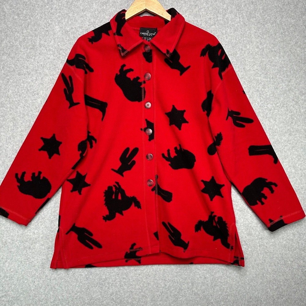 VTG 90s CAROLE LITTLE SPORT Western Cowboy Fleece Jacket Shacket Red Womens S
